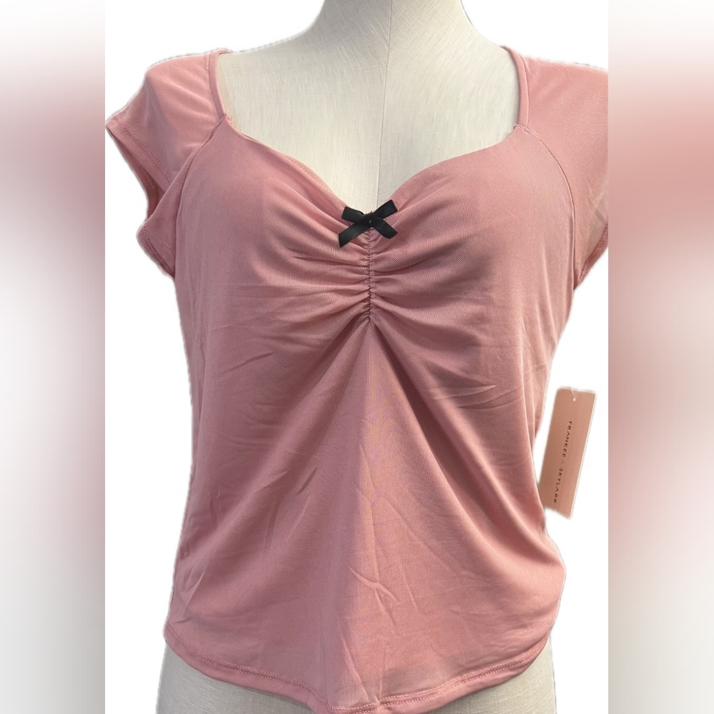Frankie & Skylar Pink  Top with Black Accent Bow - Picture 1 of 4